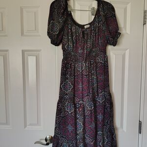Spoiled Black and Pink Paisley Midi Dress Small
